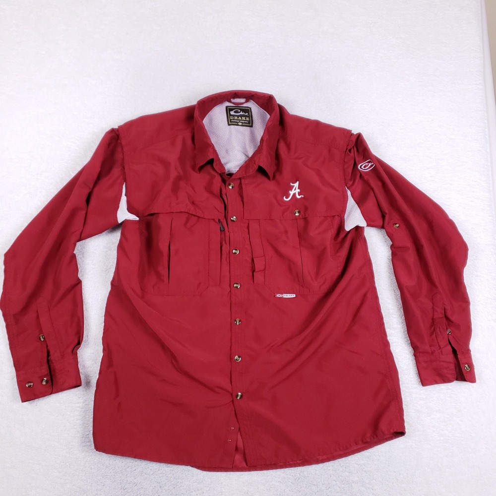 Drake Alabama Crimson Tide Fishing Shirt Mens L Red Long Sleeve Vented Button Up